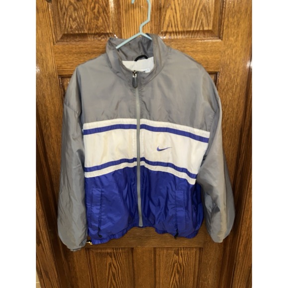 Vintage Y2K Nike Full Zip Windbreaker Size Large Blue Gray White